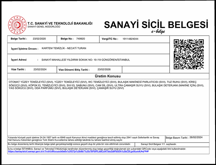 Sanayi Sicil Belgesi